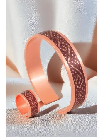 Kadın Bakır Bileklik Yüzük Set - Stella Model Özel Baskı Metal Kutu Ve Kuvars Taşı