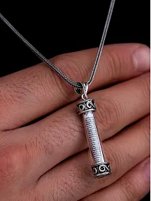 Camlı Gümüş Cevşen Muska Erkek Kolye Zincir