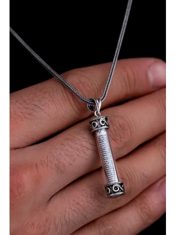 Camlı Gümüş Cevşen Muska Erkek Kolye Zincir