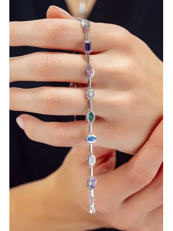 Kadın Renkli Taşlı Zarif 925 Ayar Gümüş Bileklik Kadın Renkli Taşlı Zarif 925 Ayar Gümüş Bileklik