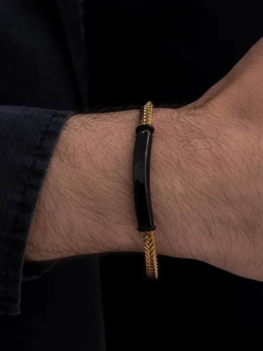 Erkek Çelik Bileklik - İsim Yazılabilir Altın Kaplama Gurmet Zincir Erkek Bileklik