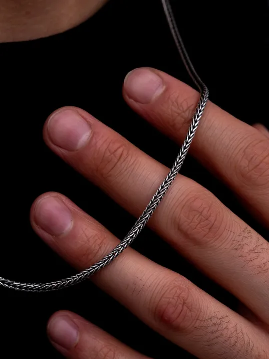 3mm Kalın Tilki Kuyruğu Gümüş Erkek Kolye Zincir