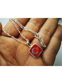 Türk Bayrağı Bayan Gümüş Kolye