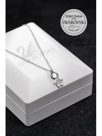 Kadın Gümüş Kolye - Swarovski Taşlı Zirconia Erkek Çocuk Motifli Kadın Kolye