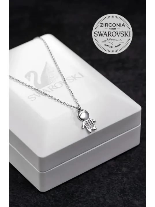 Kadın Gümüş Kolye - Swarovski Taşlı Zirconia Erkek Çocuk Motifli Kadın Kolye Kadın Gümüş Kolye - Swarovski Taşlı Zirconia Erkek Çocuk Motifli Kadın Kolye