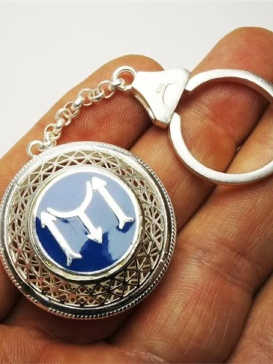 Tuğralı Ve Iyı Diriliş Bayraklı Mavi 925 Ayar Gümüş Anahtarlık 24gr