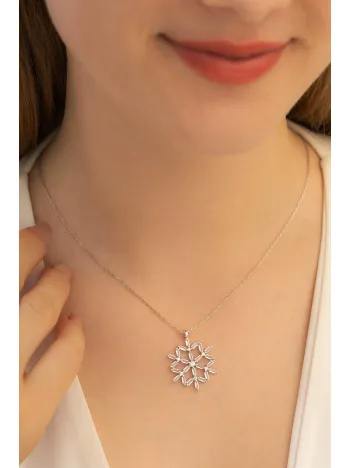 Kadın Gümüş Kolye - Kadın Baget Taşlı Kar Tanesi Gümüş Kolye