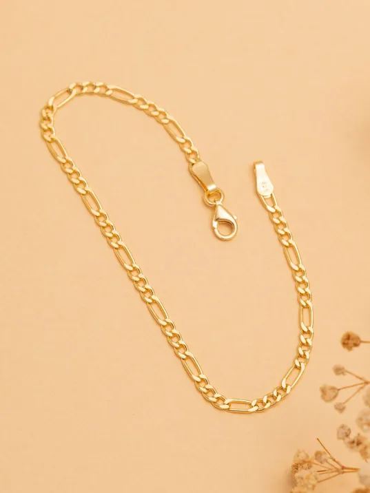 18 Ayar Gerçek Altın Kaplama Kararmayan 2 Mm Kalınlıkta Figaro Model Kadın Gümüş Bileklik