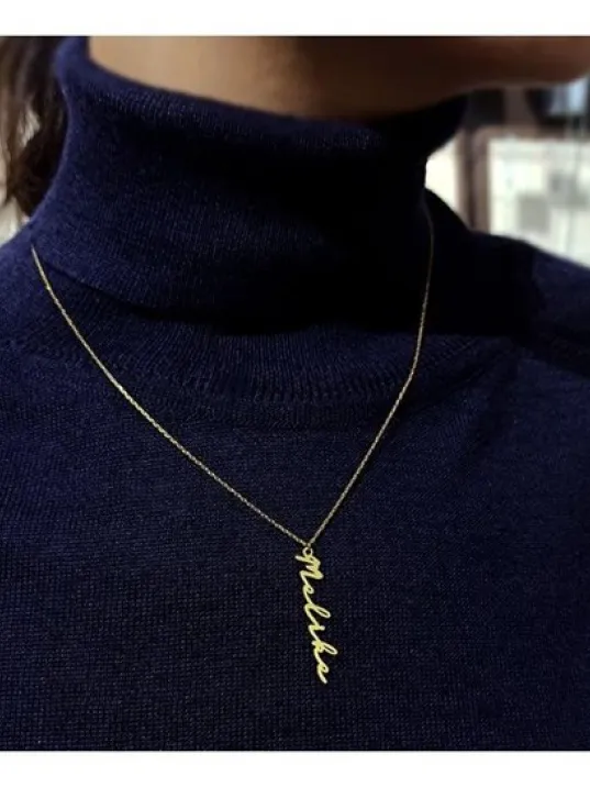 Kişiye Özel İmza İsim Yazılan Bayan Gümüş Kolye Zincir GKLGMS0ISIM