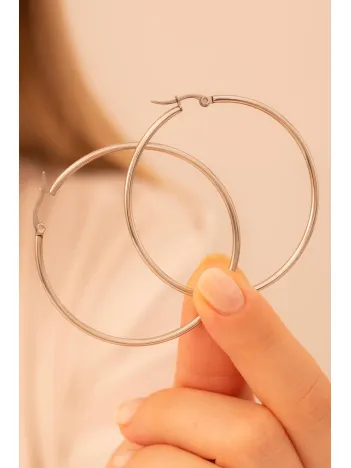 Ottoman 50mm Halka Kesim Yuvarlak Model 925 Ayar Çelik Kadın Küpesi - GKPKUPEKARE-GMS