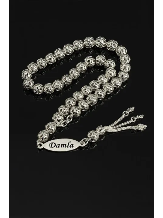 Erkek Gümüş Tespih - Çift Yön İsim Yazılabilir 925 Ayar Delikli Parlak Küre Kesim Tesbih Bilek Boy