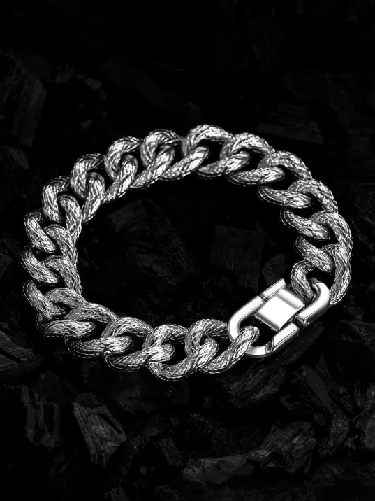 Erkek Çelik Bileklik - Çizgili Kalın Gurmet Model Erkek Bileklik