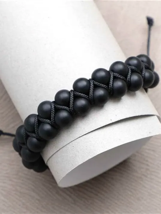 Çiftsıra Oniks Doğaltaş Erkek Makrome Bileklik Çiftsıra Oniks Doğaltaş Erkek Makrome Bileklik