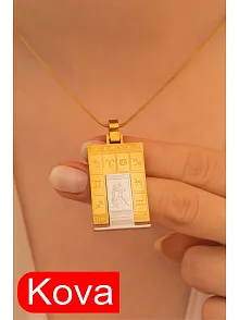 Kadın Çelik Kolye - Çelik Dikdörtgen Model Burç İşlemeli Kadın Kolye