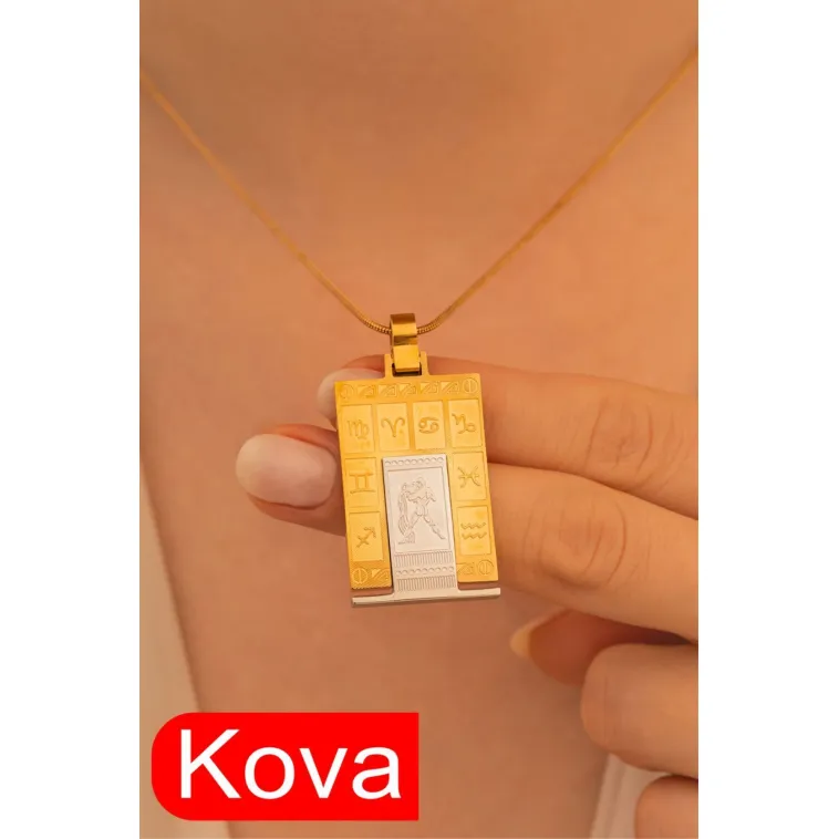 Kadın Çelik Kolye - Çelik Dikdörtgen Model Burç İşlemeli Kadın Kolye Kadın Çelik Kolye - Çelik Dikdörtgen Model Burç İşlemeli Kadın Kolye