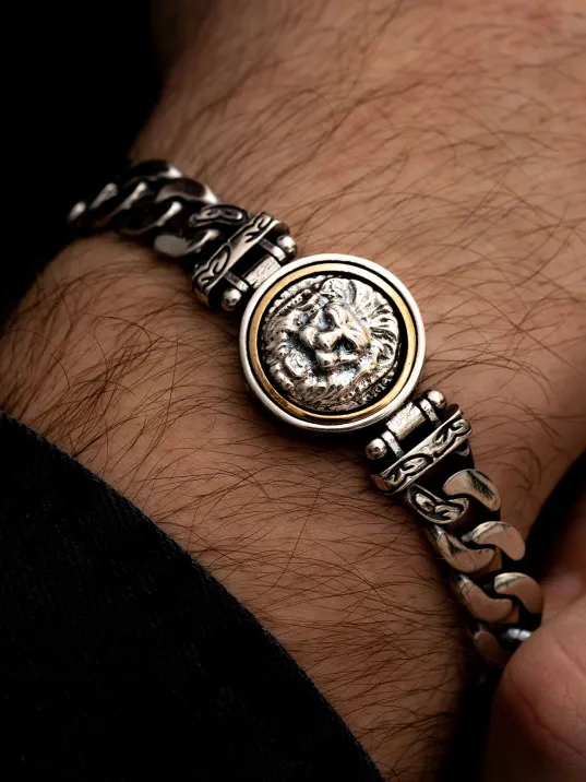 Erkek Gümüş Bileklik - Ortası Dönen Aslan Model Gurmet Zincir Gümüş Bileklik Künye Erkek Gümüş Bileklik - Ortası Dönen Aslan Model Gurmet Zincir Gümüş Bileklik Künye