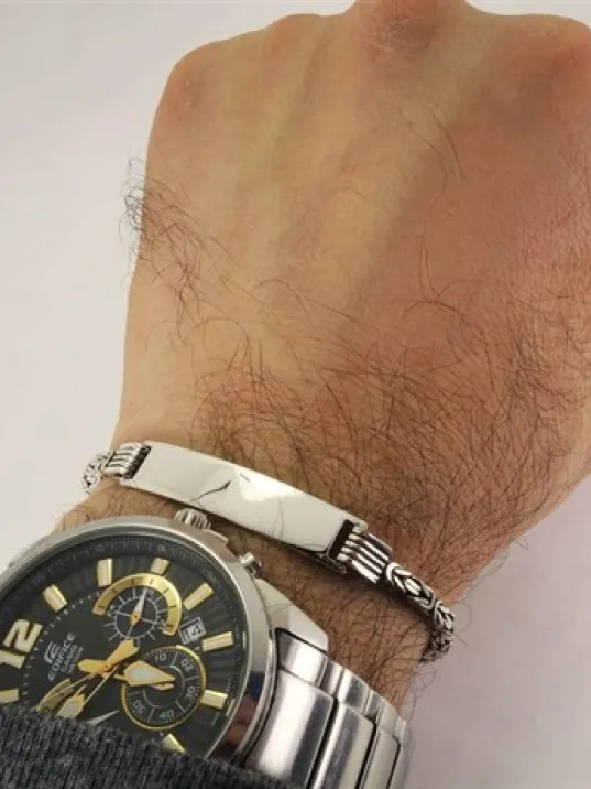 İsim Yazılan Erkek Gümüş Bileklik Künye Orta Kalınlıkta