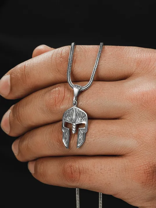 Erkek Gümüş Kolye - Gladyatör Kask Şövalye Sparta Motifli Erkek Gümüş Kolye