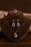 Kadın Gümüş Set - Mekik Model Safir Taşlı Baget Süslemeli Rodyumlu Kadın Set