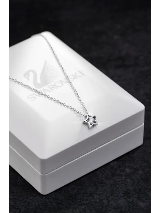 Kadın Gümüş Kolye - Swarovski Taşlı Zirconia İçi Taşlı Yıldız Motifli Kadın Kolye