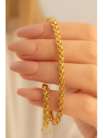 18 Ayar Gerçek Altın Kaplama Spiga Model Çelik Bileklik - Erkek Bileklik - Kadın Bileklik