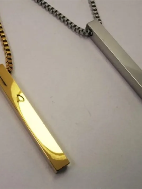 OttoMan Çelik Blok İsim Yazılan Çubuk Erkek Bayan Çelik Zincir Kolye