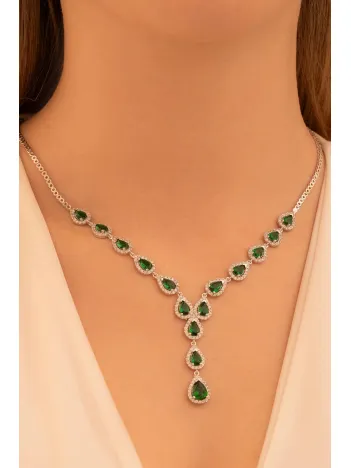 Kadın Gümüş Kolye - Sera Zümrüt Damla Taşlı 925 Ayar Kadın Kolye