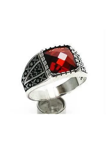 KIRMIZI ZİRKON GÜMÜŞ ERKEK YÜZÜĞÜ ÜCRETSİZ KARGO