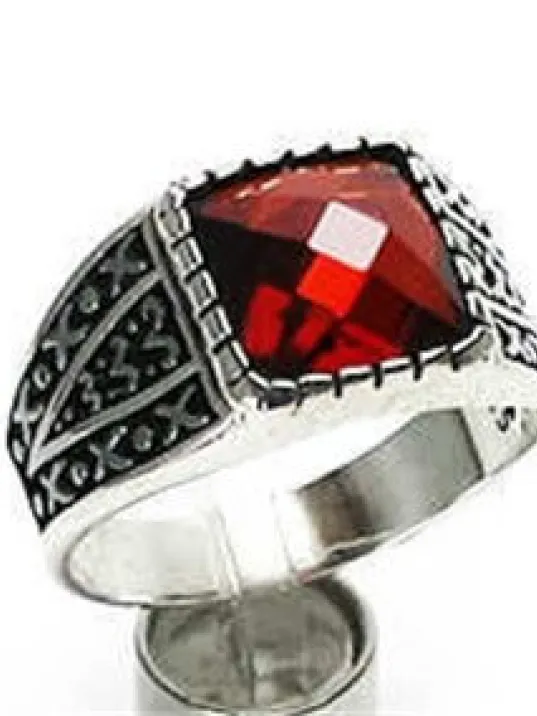 KIRMIZI ZİRKON GÜMÜŞ ERKEK YÜZÜĞÜ ÜCRETSİZ KARGO