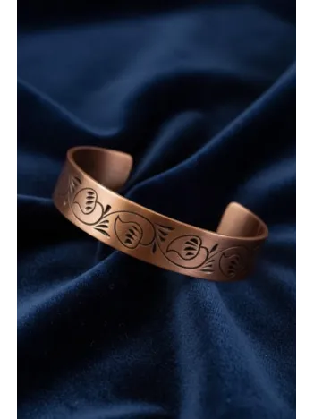 Kadın Bakır Bileklik - Kapalı Lale Model Kadın Bakır Kelepçe Bilezik Metal Kutu ve Doğal Taşlar