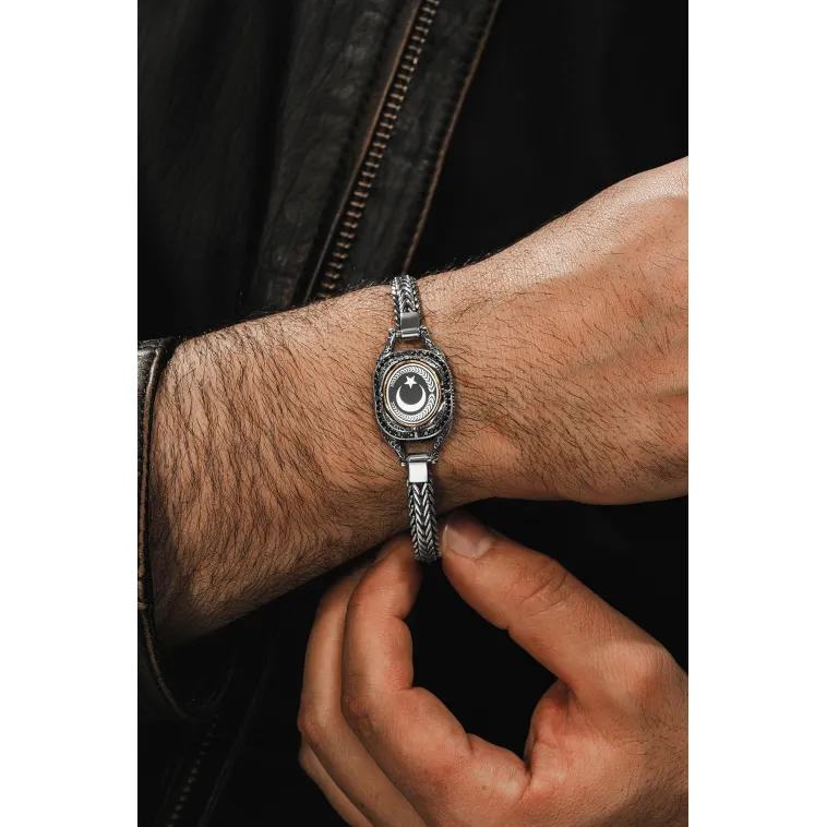 Erkek Gümüş Bileklik - Ay Yıldız Desenli Tilki Kuyruğu Zincirli 925 Ayar Erkek Bileklik Erkek Gümüş Bileklik - Ay Yıldız Desenli Tilki Kuyruğu Zincirli 925 Ayar Erkek Bileklik