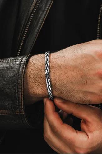 Erkek Gümüş Bileklik - Scarlet El Yapımı Model Erkek Bileklik Kelepçe Her Bileğe Uyar