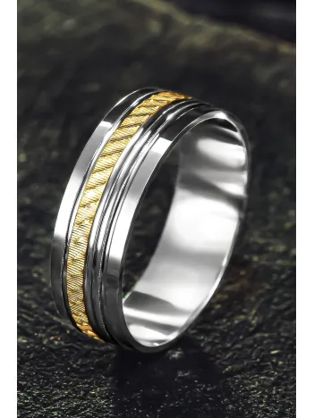 Erkek Gümüş Alyans - Bombeli Altın Şerit 925 Ayar Erkek Yüzük Erkek Gümüş Alyans - Bombeli Altın Şerit 925 Ayar Erkek Yüzük