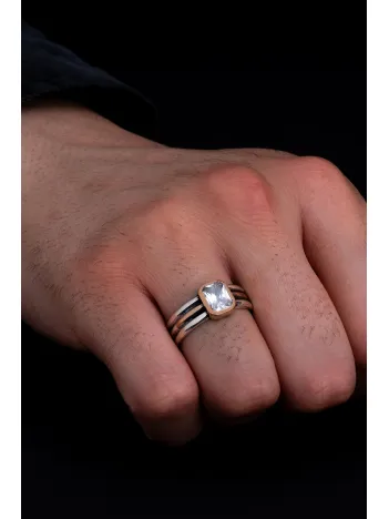 Erkek Gümüş Yüzük - Beyaz Zirkon Taşlı İnce Kibar Erkek Yüzüğü