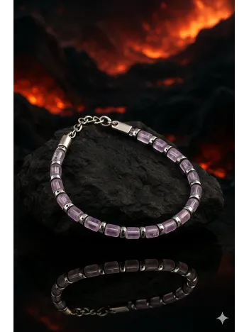 Erkek Çelik Bileklik - Mor Ametist Taşlı Çelik Bileklik