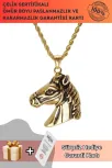 At Kafası Çelik Erkek Kolye Zincir Altın Rengi