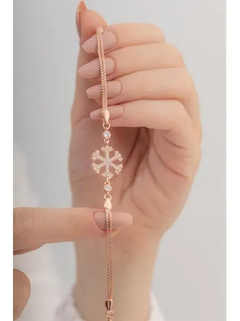 Kadın Gümüş Bileklik - Kar Tanesi Gümüş Bileklik Zirkon Taşlı Rose