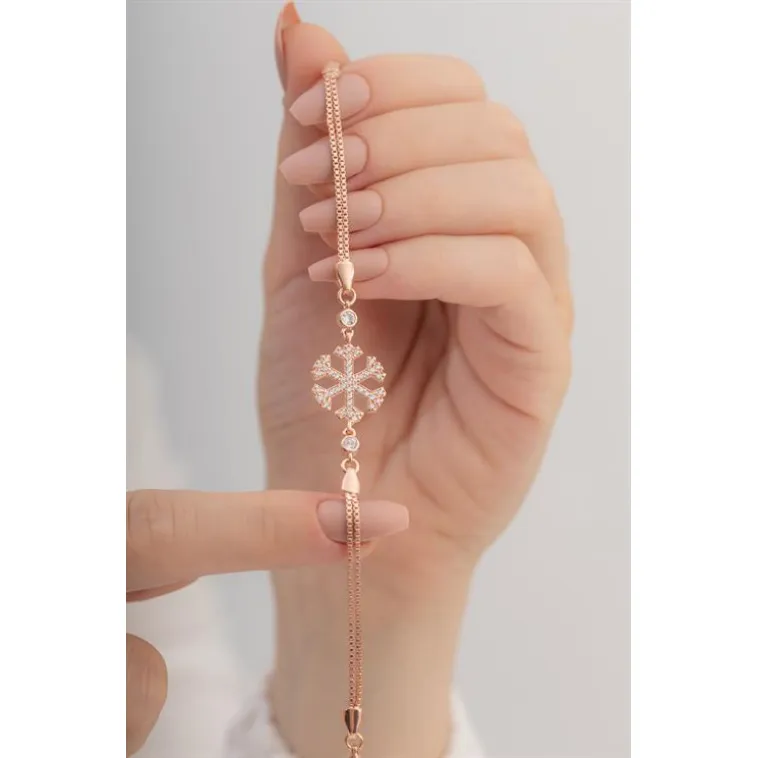 Kadın Gümüş Bileklik - Kar Tanesi Gümüş Bileklik Zirkon Taşlı Rose