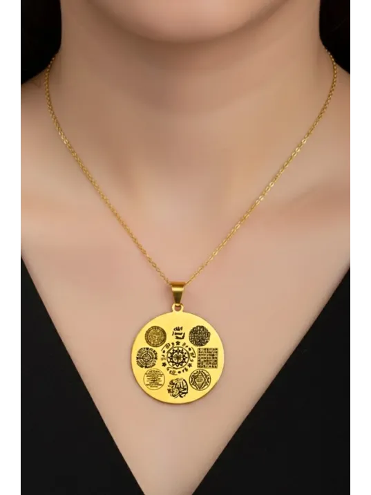 12 Dualı Altın Kaplama Çift Taraflı Koruyucu Zırh Kolyesi Celcelütiye , Nazar Duası , Rufai Gülü 12 Dualı Altın Kaplama Çift Taraflı Koruyucu Zırh Kolyesi Celcelütiye , Nazar Duası , Rufai Gülü