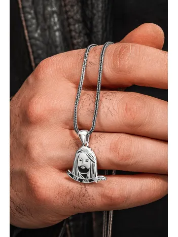 925 Ayar Gümüş Hz. Ali Motifli Zülfikar Kılıcı Tasarımlı Tilki Kuyruğu Erkek Kolye