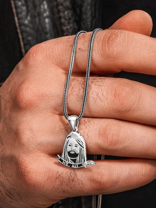 925 Ayar Gümüş Hz. Ali Motifli Zülfikar Kılıcı Tasarımlı Tilki Kuyruğu Erkek Kolye