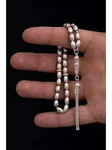 Gümüş Tespih Arpa Kesim Noktalı Orta Boy 20 gr