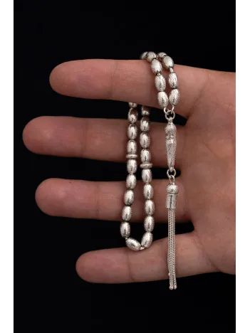 Gümüş Tespih Arpa Kesim Noktalı Orta Boy 20 gr