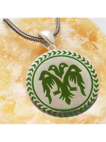 Çift Başlı Selçuklu Kartalı Yeşil Renk Erkek Gümüş Kolye Zincir