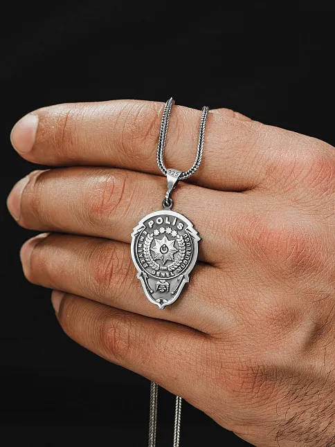 Polis Rozeti Kolyesi - Emniyet Teşkilatı Arması Gümüş Kolyesi