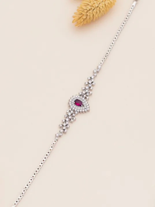 Kadın Gümüş Bileklik - 925 Ayar Gümüş Yakut Ve Zirkon Taşlı Çise Model Kadın Bileklik