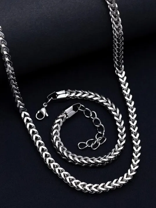 Erkek Çelik Bileklik Kolye Set - Kare Kesim Model Çelik Set