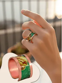 Kadın Bakır Yüzük - Ester Model Özel Baskı Metal Kutu Ve Kuvars Taşı