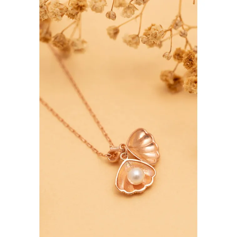 Kadın Gümüş Kolye - Rose Altın Kaplama İncili İstiridye Gümüş Kolye Kadın Gümüş Kolye - Rose Altın Kaplama İncili İstiridye Gümüş Kolye