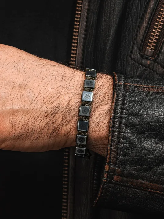 Erkek Kadın Doğal Taş Bileklik - Hematit Doğal Taşlı Makrome Gemi Dümeni Model Unisex Bileklik